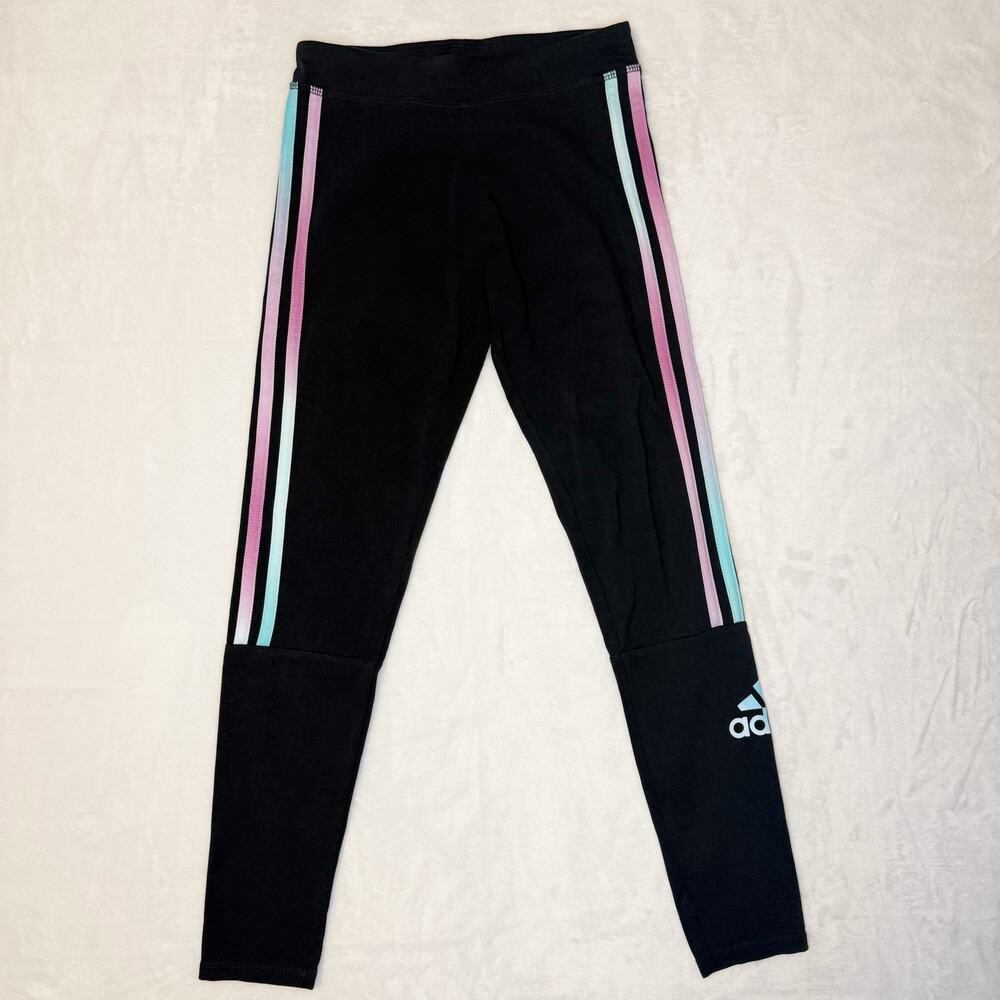 Adidas Black Tights Pink And Blue Stripes Kids 10-12